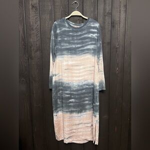 Anthropologie Dolan Trina Tie-Dye Neutral Long Sleeve Midi Dress Womens M/Petite